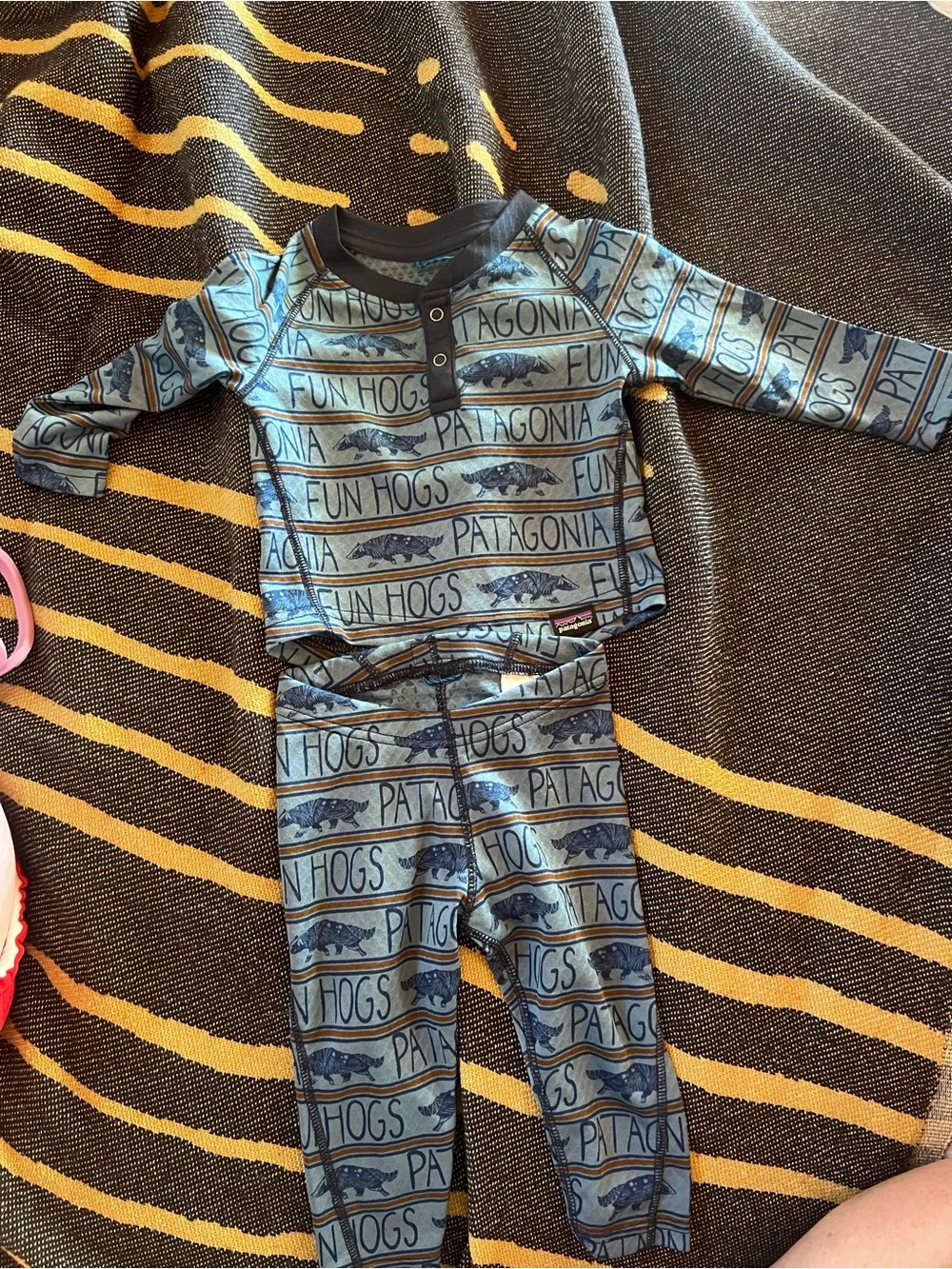 Patagonia Blue Striped 'Fun Hogs' Kids Capilene Set